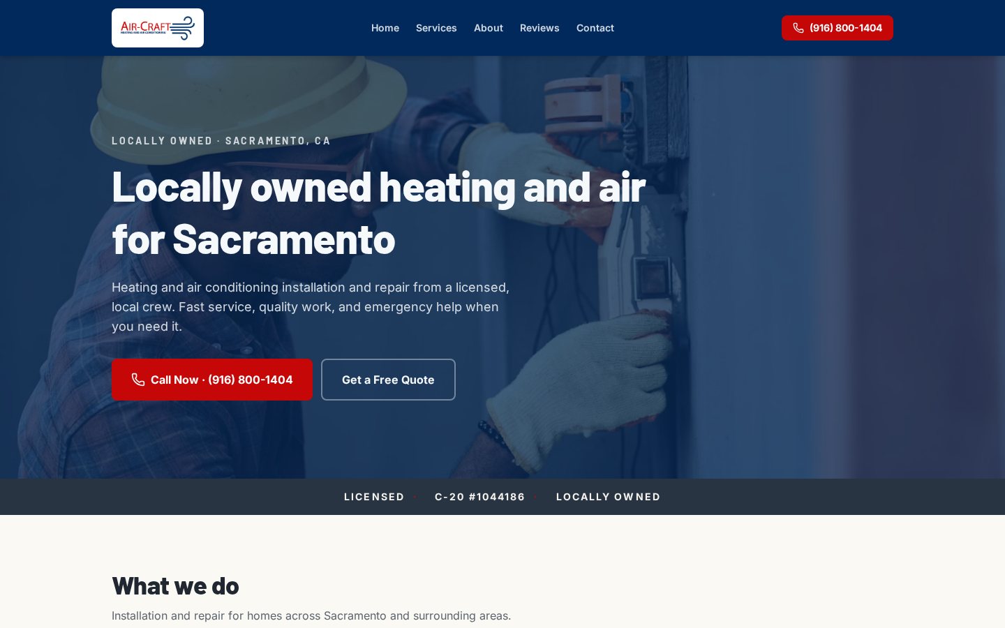 Screenshot of Air-Craft Heating & Air Conditioning website