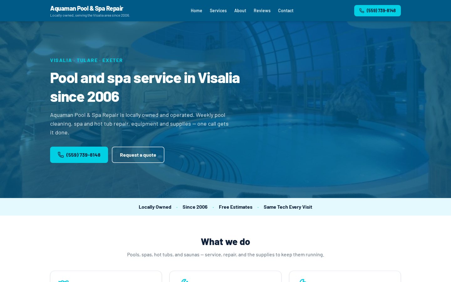 Screenshot of Aquaman Pool & Spa Repair website