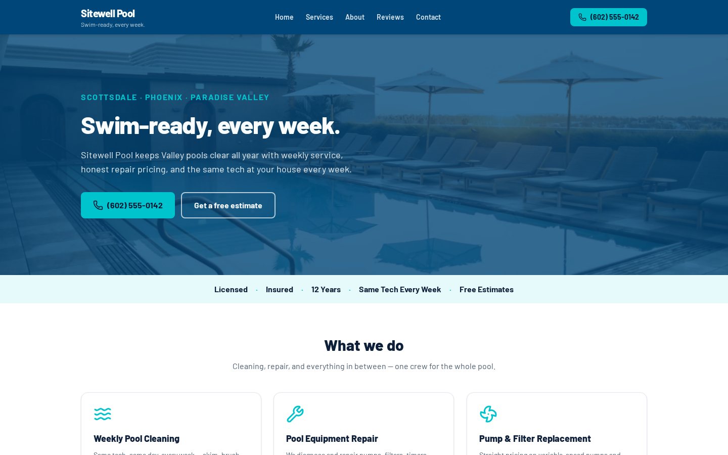 Screenshot of Sitewell Pool website